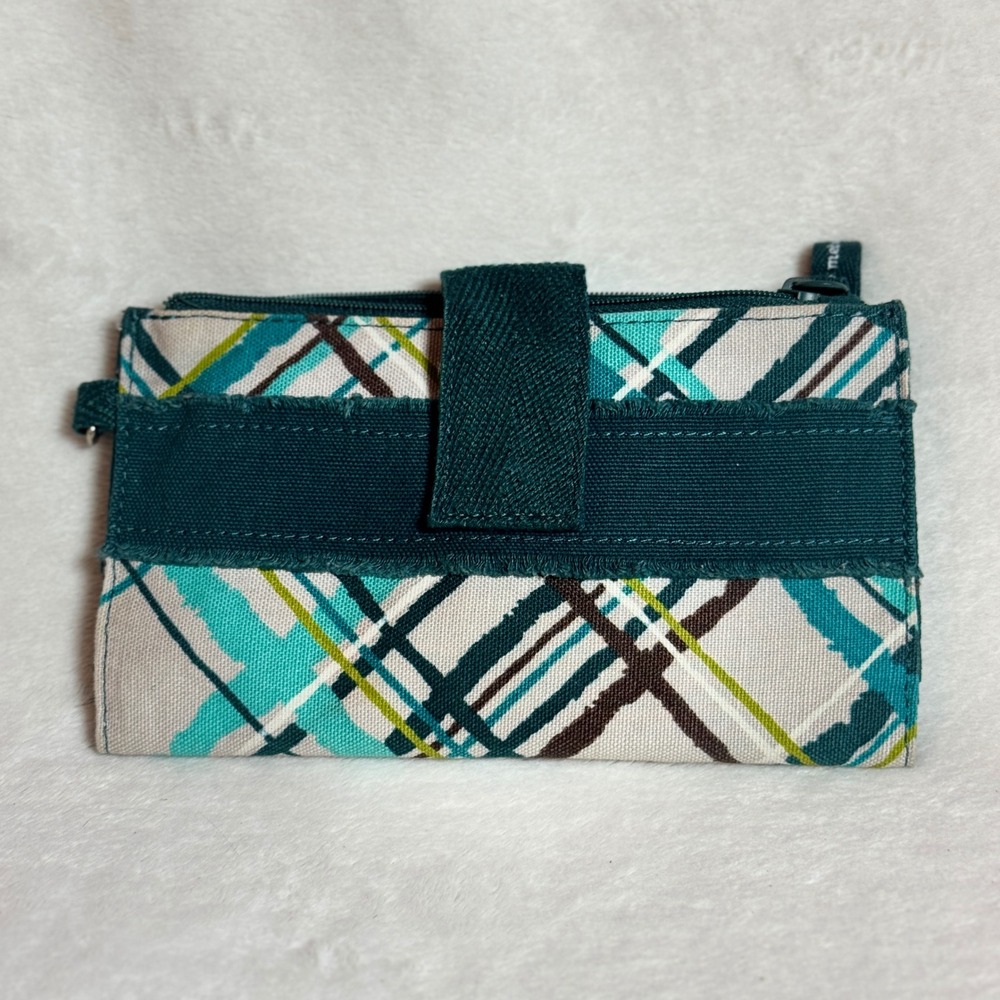 Thirty-One Bags Retro Metro Sea Plaid Print Wallet 7 X 4" Bifold